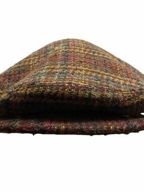 Vintage Irish Tweed Flat Cap - Brown, Gold, Blue & Red Plaid - Handwoven Wool